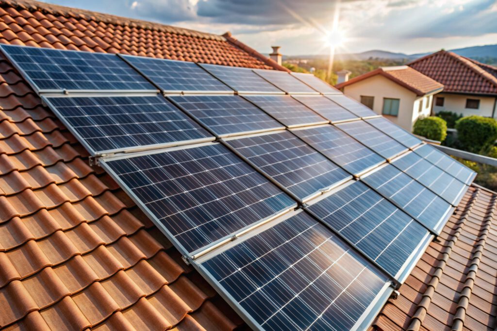 solar-panel-roof-with-sun-shining-through-it